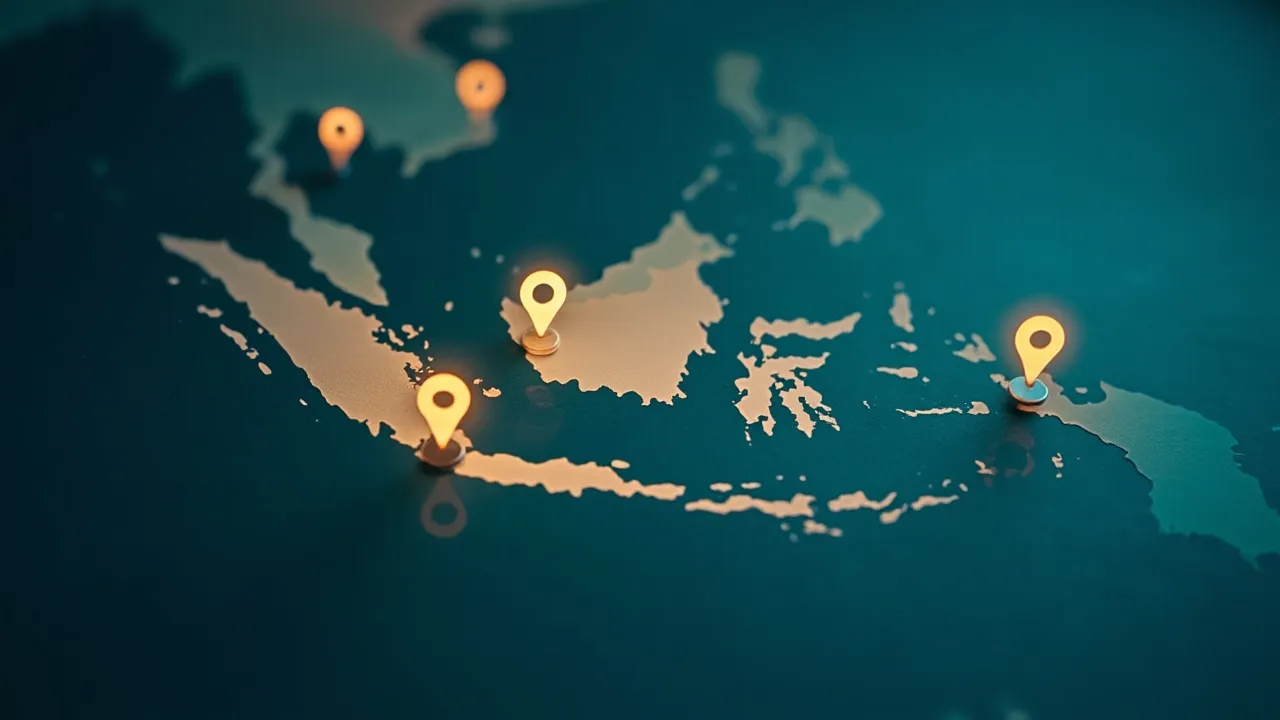 Symbol image: a map of Malaysia with AI-powered location pins highlighting Kuala Lumpur, Penang and Johor Bahru